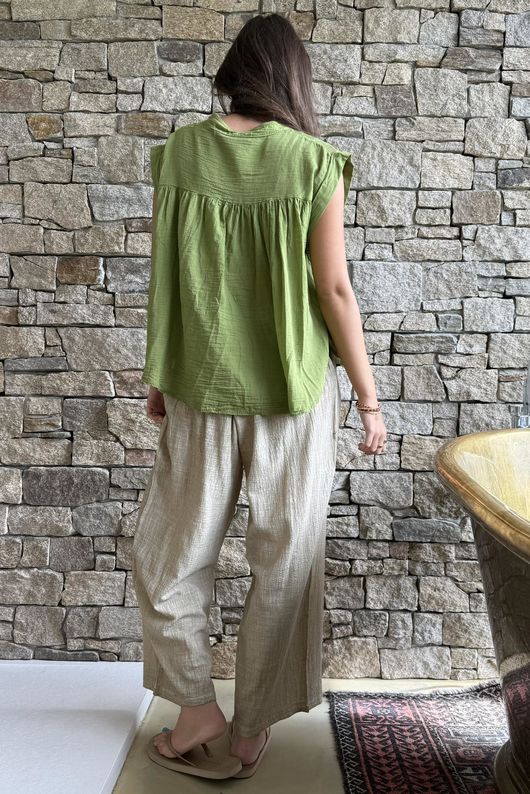 Elsie Pure Cotton Cap Sleeve Blouse Olive